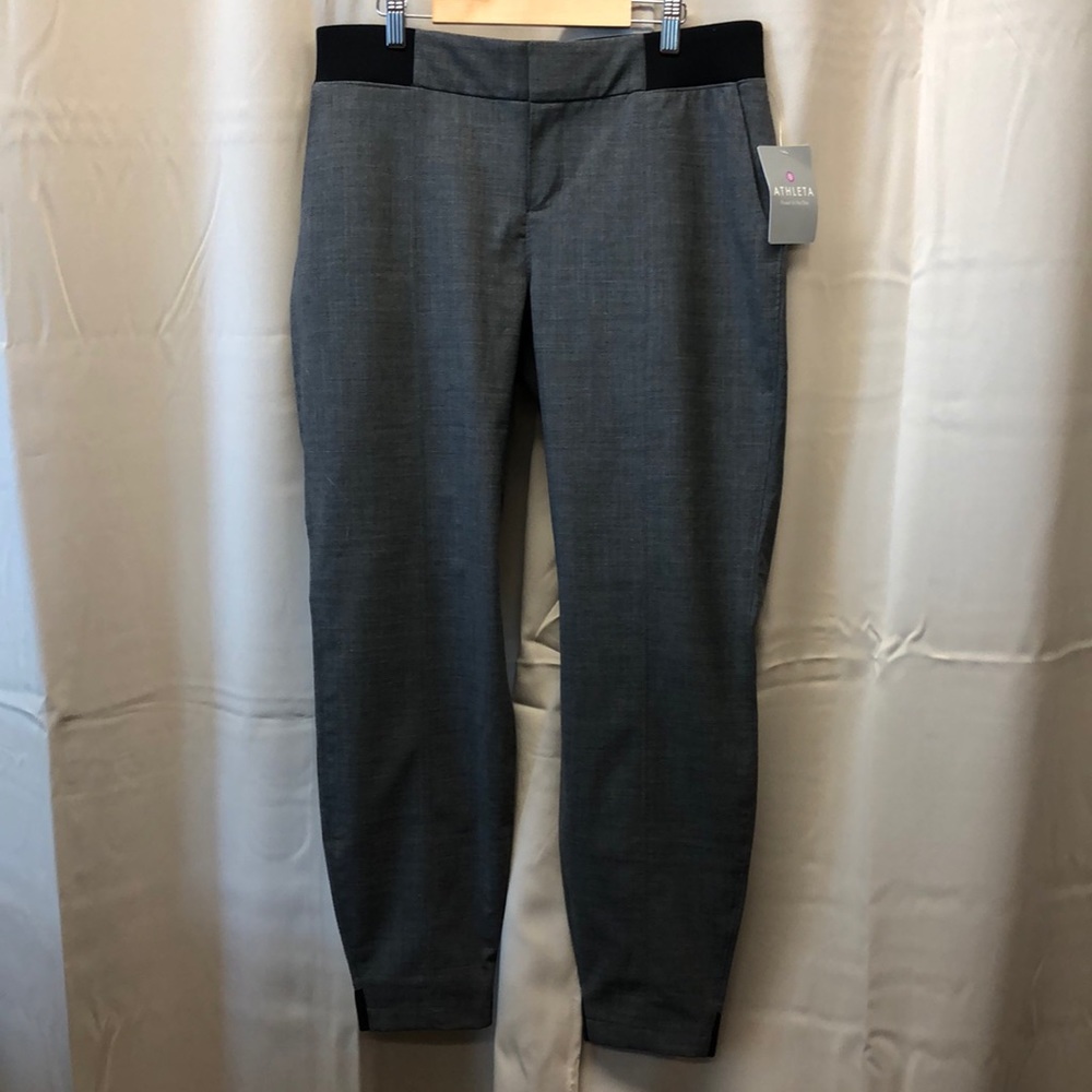 Athleta Gray Stretch Ponte Ankle Pants with Black Waistband